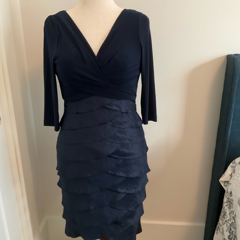 Adrianna Papell Navy Long Sleeve Dress - Picture 2 of 3